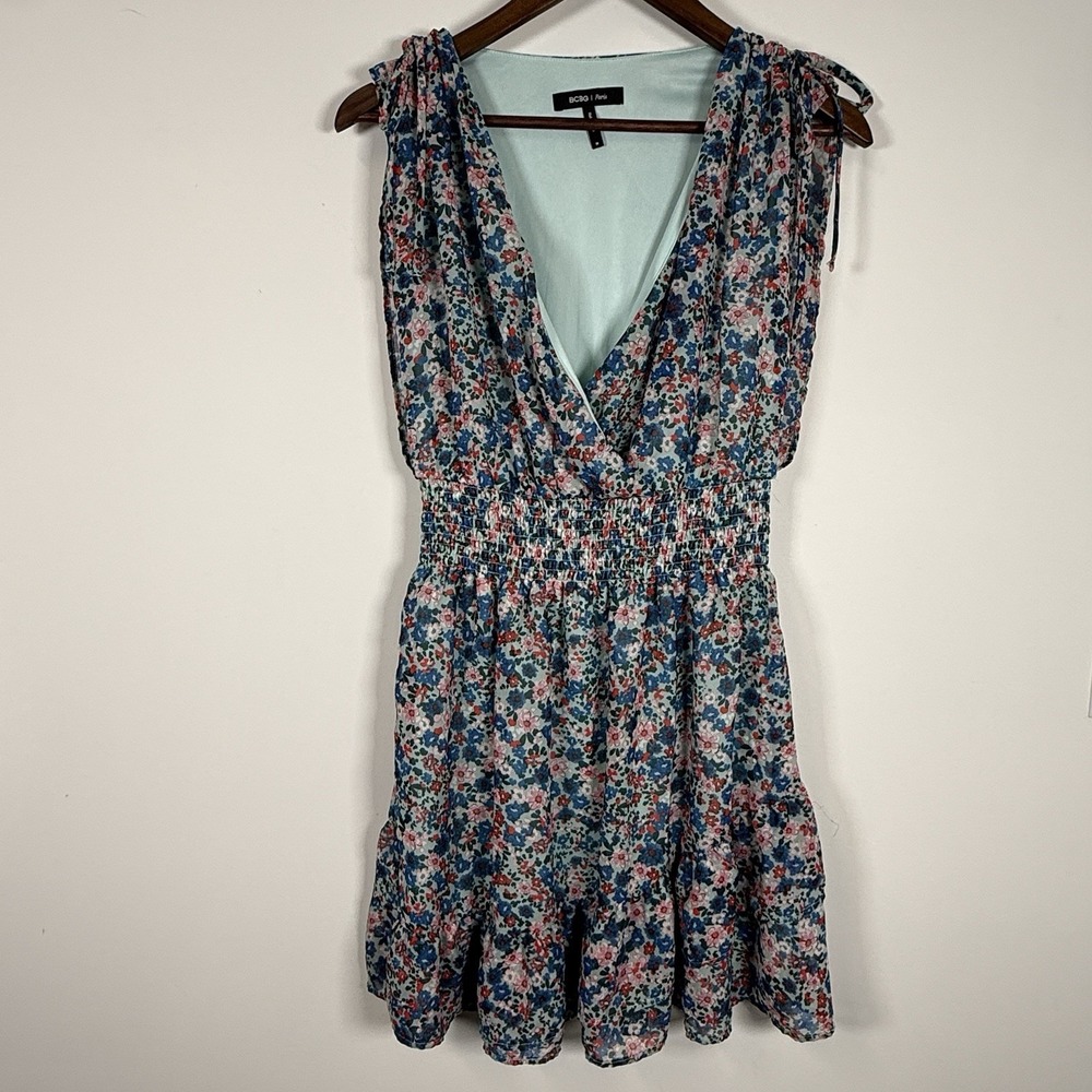 BCBG Women's Sleeveless Dress Floral Lined Elastic Waist Size Medium